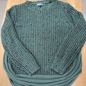 Solemio Green Crew Neck Chunky Knit Curved Hem Sweater